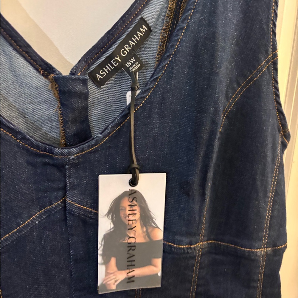 Ashley Graham Dark Denim Midi Dress with Side Slit Sz 18W NWT - Picture 4 of 9